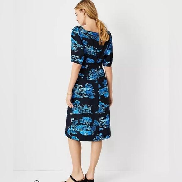 Ann Taylor Blue Floral Toile Square Neck Shift Dress Sz.12P NWT - Picture 2 of 15